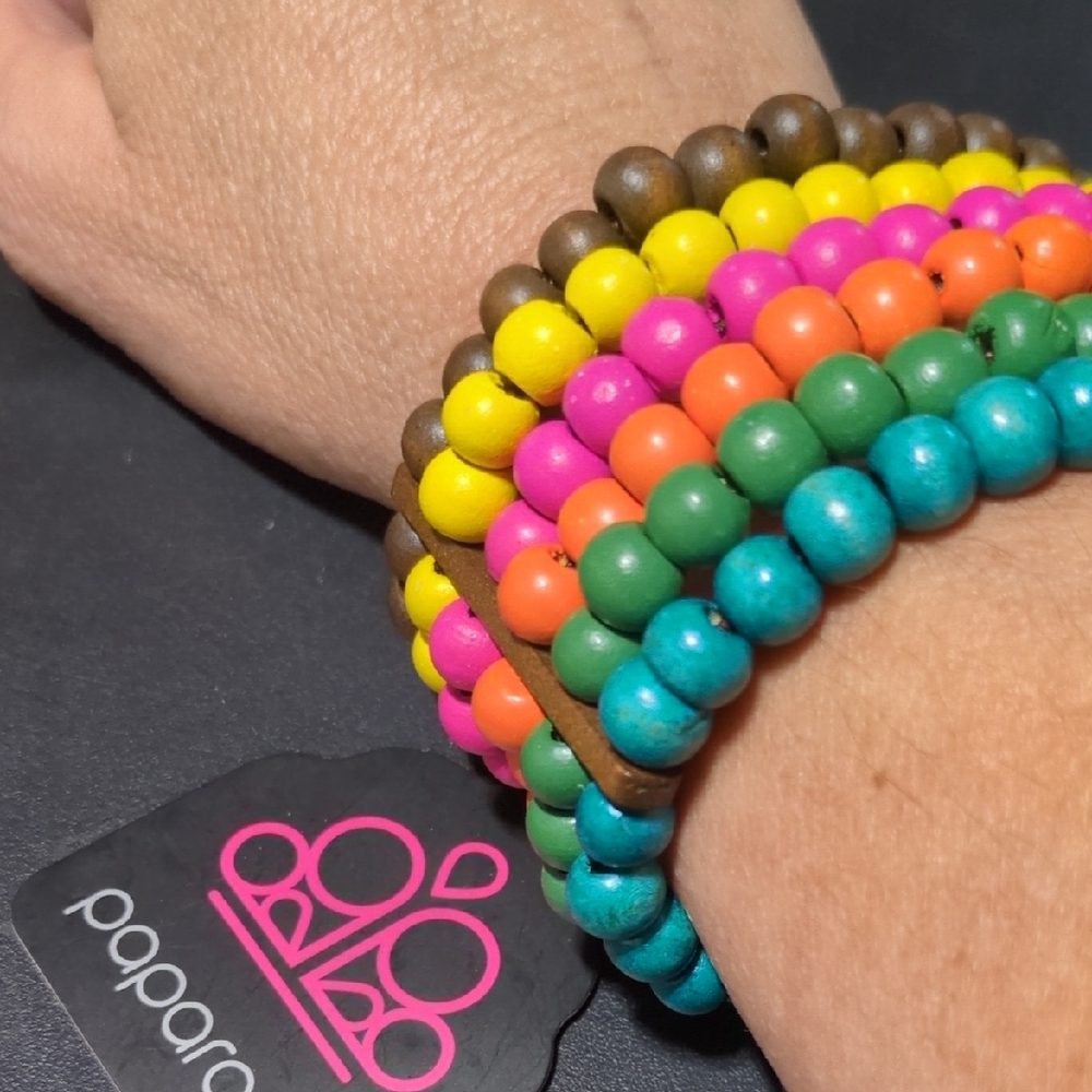 Paparazzi Multicolor Wooden Beaded Wide Stretch  Bracelet Set